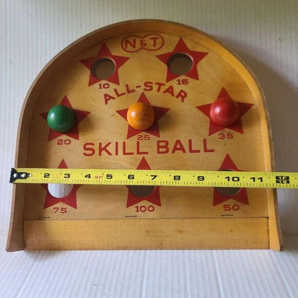 Vintage Newton & Thompson Wood All Star Skill Ball with Original Box and 3 balls - Picture 9 of 9